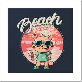 Beach Please Funny Summer Cat Posters and Art